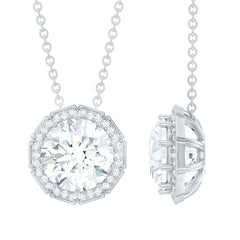 Certified 8 MM Circle Lab Grown Diamond Necklace With Halo