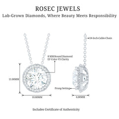 Certified 8 MM Circle Lab Grown Diamond Necklace With Halo