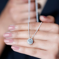 Certified 8 MM Circle Lab Grown Diamond Necklace With Halo