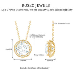 Certified 8 MM Circle Lab Grown Diamond Necklace With Halo