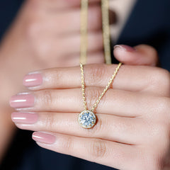 Certified 8 MM Circle Lab Grown Diamond Necklace With Halo