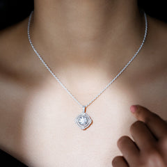 2 Carat Lab Grown Diamond Double Halo Necklace With Decorated Bail