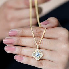 2 Carat Lab Grown Diamond Double Halo Necklace With Decorated Bail
