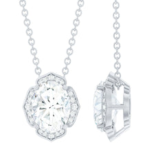 6X8 MM Oval Shape Lab Grown Diamond Vintage Flower Necklace