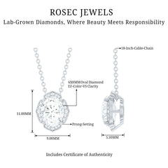6X8 MM Oval Shape Lab Grown Diamond Vintage Flower Necklace