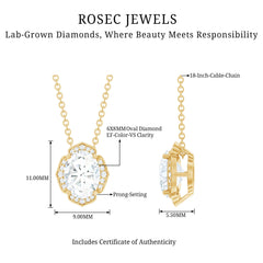 6X8 MM Oval Shape Lab Grown Diamond Vintage Flower Necklace
