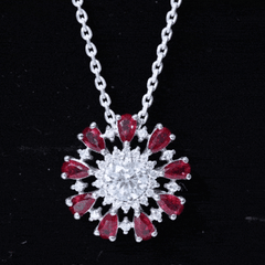 7 MM Lab Grown Diamond Flower Statement Necklace with Ruby