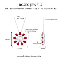 7 MM Lab Grown Diamond Flower Statement Necklace with Ruby