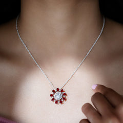 7 MM Lab Grown Diamond Flower Statement Necklace with Ruby