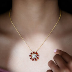 7 MM Lab Grown Diamond Flower Statement Necklace with Ruby