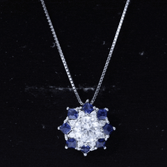 Lab Grown Diamond Art Deco Necklace With Blue Sapphire