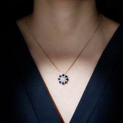 Lab Grown Diamond Art Deco Necklace With Blue Sapphire