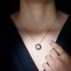 Lab Grown Diamond Art Deco Necklace With Blue Sapphire