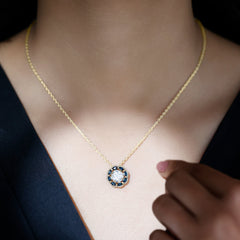 2 Carat Lab Grown Diamond Halo Necklace With London Blue Topaz