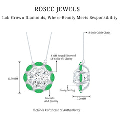 8 MM Lab Grown Diamond Bridal Necklace With Emerald