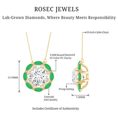 8 MM Lab Grown Diamond Bridal Necklace With Emerald