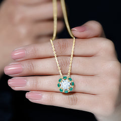 8 MM Lab Grown Diamond Bridal Necklace With Emerald