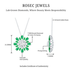 Certified 7 MM Lab Grown Diamond Statement Necklace With Emerald