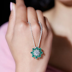 Certified 7 MM Lab Grown Diamond Statement Necklace With Emerald