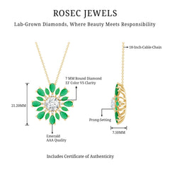Certified 7 MM Lab Grown Diamond Statement Necklace With Emerald