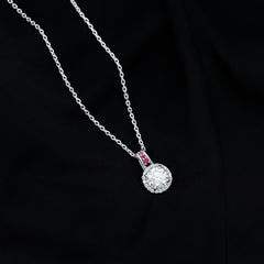 Certified MM Lab Grown Diamond Halo Necklace With Ruby Accent Bail
