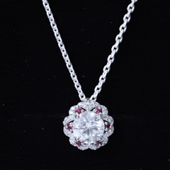 2 Carat Lab Grown Diamond Flower Statement Necklace With Ruby