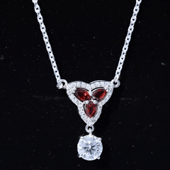 1 Carat Lab Grown Diamond Dangle Necklace With Garnet