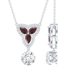 1 Carat Lab Grown Diamond Dangle Necklace With Garnet