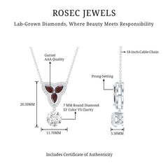 1 Carat Lab Grown Diamond Dangle Necklace With Garnet