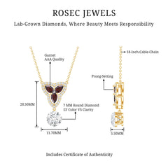 1 Carat Lab Grown Diamond Dangle Necklace With Garnet