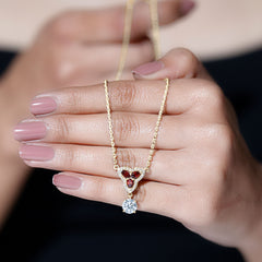 1 Carat Lab Grown Diamond Dangle Necklace With Garnet