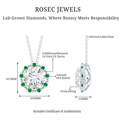 Certified Lab 8 MM Round Diamond Halo Necklace With Emerald