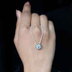 Certified Lab 8 MM Round Diamond Halo Necklace With Emerald
