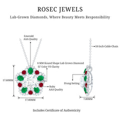 Lab Grown Diamond Cocktail Necklace With Emerald Ruby
