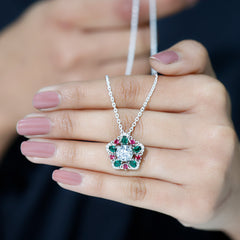 Lab Grown Diamond Cocktail Necklace With Emerald Ruby