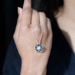 Lab Grown Diamond Cocktail Necklace With Emerald Ruby