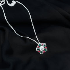 Lab Grown Diamond Cocktail Necklace With Emerald Ruby
