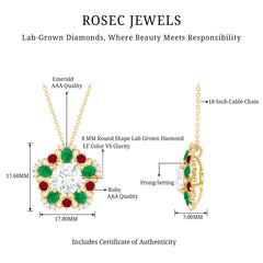 Lab Grown Diamond Cocktail Necklace With Emerald Ruby