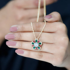 Lab Grown Diamond Cocktail Necklace With Emerald Ruby
