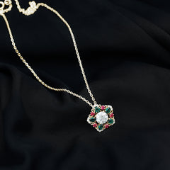 Lab Grown Diamond Cocktail Necklace With Emerald Ruby