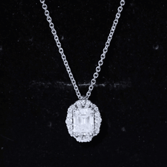 Certified 6X8 MM Emerald Cut Lab Grown Diamond Statement Necklace With Halo