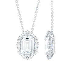 Certified 6X8 MM Emerald Cut Lab Grown Diamond Statement Necklace With Halo