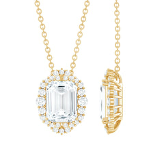 Certified 6X8 MM Emerald Cut Lab Grown Diamond Statement Necklace With Halo