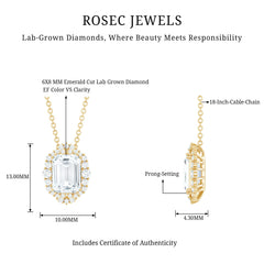Certified 6X8 MM Emerald Cut Lab Grown Diamond Statement Necklace With Halo