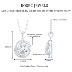 Prong Set 8 MM Round Lab Grown Diamond Swirl Pendant Necklace