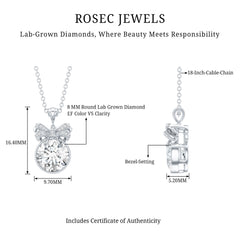 Bezel Set Lab Grown Diamond Solitaire Necklace With Cute Bow