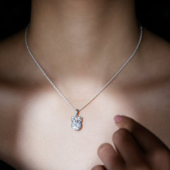 Bezel Set Lab Grown Diamond Solitaire Necklace With Cute Bow