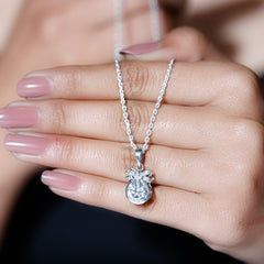 Bezel Set Lab Grown Diamond Solitaire Necklace With Cute Bow