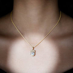 Bezel Set Lab Grown Diamond Solitaire Necklace With Cute Bow