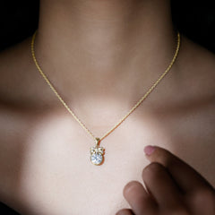 Bezel Set Lab Grown Diamond Solitaire Necklace With Cute Bow